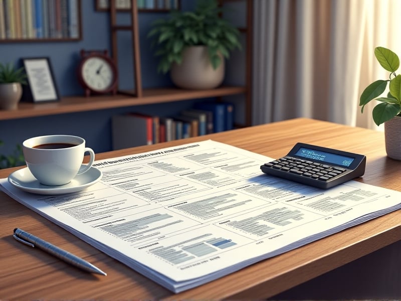 A detailed financial planning document spread out on a desk, with a calculator, pen, and coffee cup nearby. The document includes charts and graphs illustrating budget allocations for franchise expansion, with a focus on cost-effective strategies.