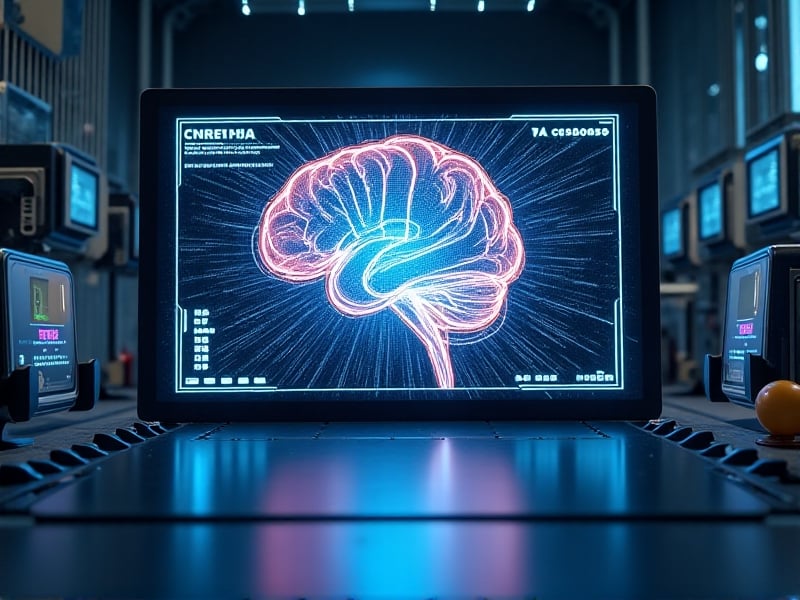 A detailed illustration of brainwave activity being monitored by an AI system. The image shows colorful, dynamic brainwave patterns on a digital screen, with a futuristic interface that highlights the connection between neuroscience and technology.